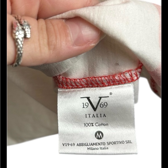 19V69 Italia Alessandro Versace Red White Crew Neck Tshirt Size Medium - Picture 5 of 5